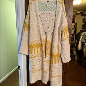 Free People Cream and Yellow Cardigan
